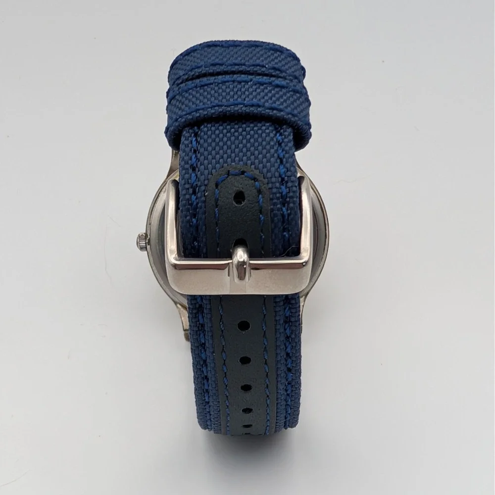 Timex‎ Indiglo White Dial Quartz Watch 35mm Blue Strap Arabic Numerals